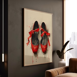 Red Ballet Shoes Art Print: Modern Dance Canvas Wall Decor