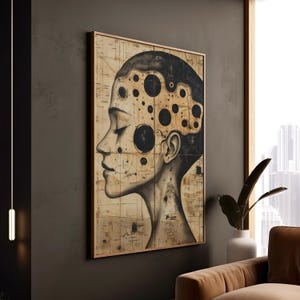 Surreale Frau Poster Antike Karte Stil Vintage Monochromer Druck Leinwand Museum Qualität Art Home Décor Retro Fantasy Gerahmte Kunst