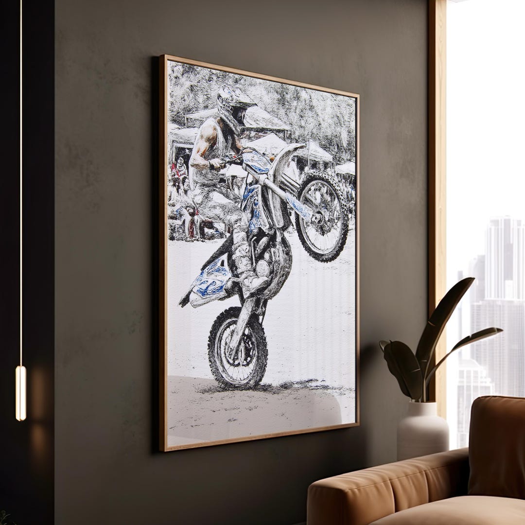 Motocross Art, Dynamic Sketch Poster | Sports Bedroom Decor