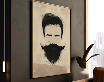 Barber Wall Prints Moustache Decor Poster Modern Barber Shop Canvas Decor Unique Gift Stylist Hair Salon Vintage Framed Art