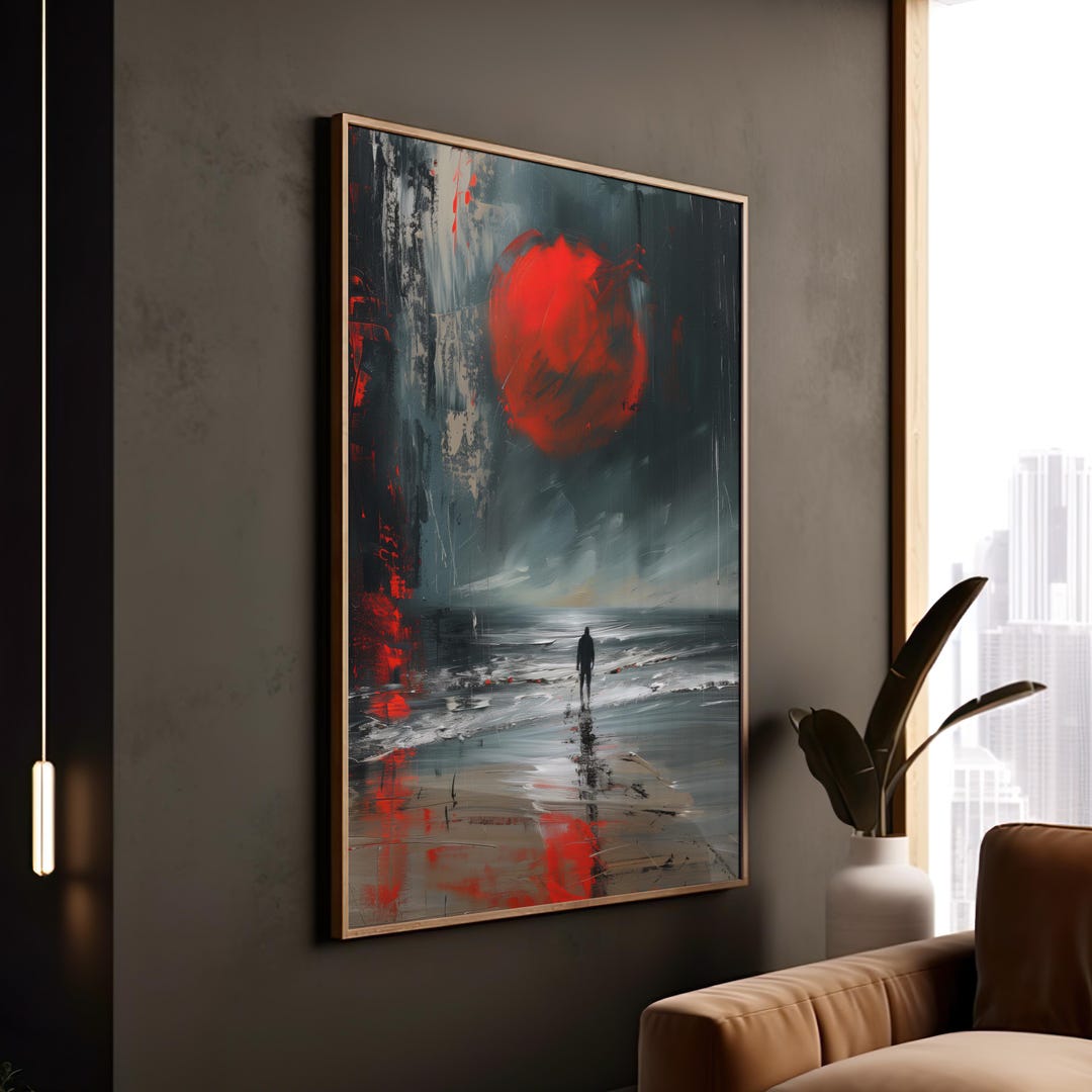 Red Moon Abstract Abstract Red Moon Print: Modern Atmospheric Wall Art - Etsy