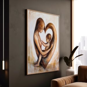 Poster arrotolato a forma di cuore con scritta "Mamma e Bambino", decorazione per cameretta dei bambini "Abbraccio Caldo", stampa d'amore emozionante, arte murale figurativa, regalo per la mamma, decorazione da parete, poster