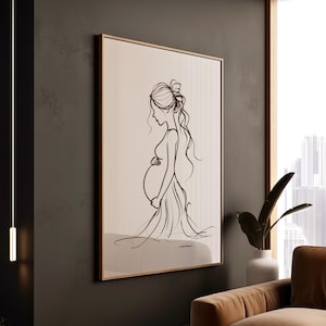 Schwangerschaft Liebe Linie Kunstdruck Minimalistische Mutterschaft Kinderzimmer Wand Dekor Leinwand Inspiration Baby Shower einfaches gerahmtes Kunst Geschenk