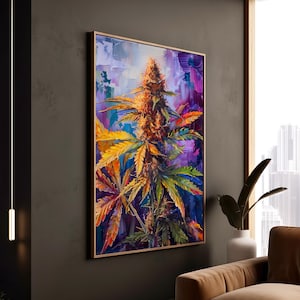 Poster di piante di cannabis, stampa floreale botanica, decorazione da parete di marijuana, tela, moderna, natura, foglia, qualità museale, stile artistico incorniciato