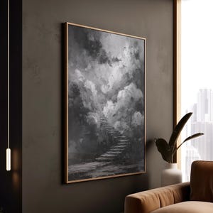Stairway to Heaven  Monochrome Spiritual Decor Print  Abstract Giclee Poster  Black and White Wall Art