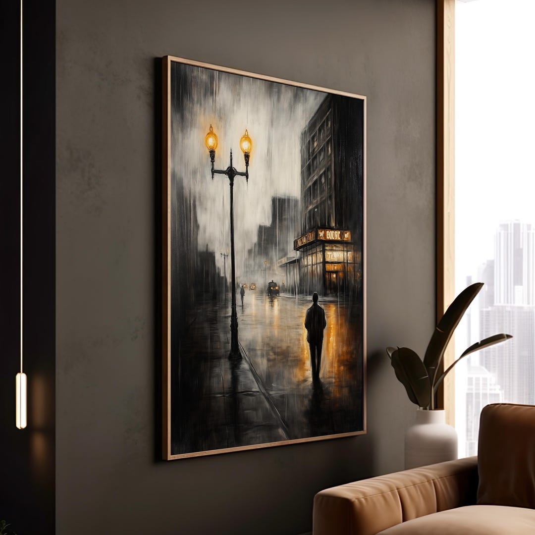 Rainy City Street Canvas Print: Moody Urban Night Wall Art - Etsy