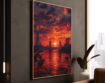 London Skyline Print, Abstract Cityscape Wall Art, British Architecture, Travel Decor, Office Display