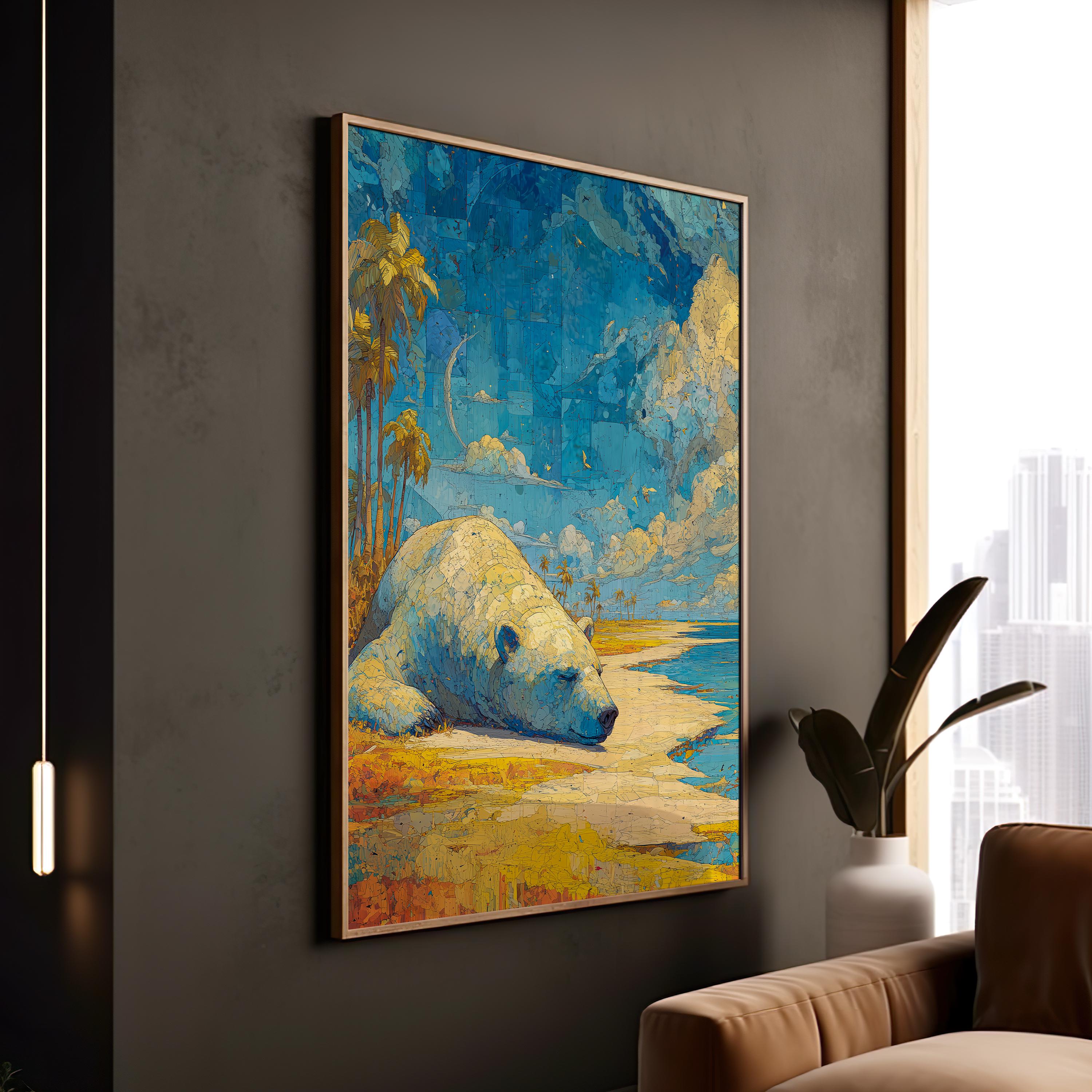 水彩画　「Polar Moon」 水彩画 「Polar Moon」 Polar Bear under an Arctic Moon - Hugh