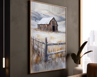 Winter Barn Art Print 14"x18" | Snowy Rustic Farm Landscape Painting ...