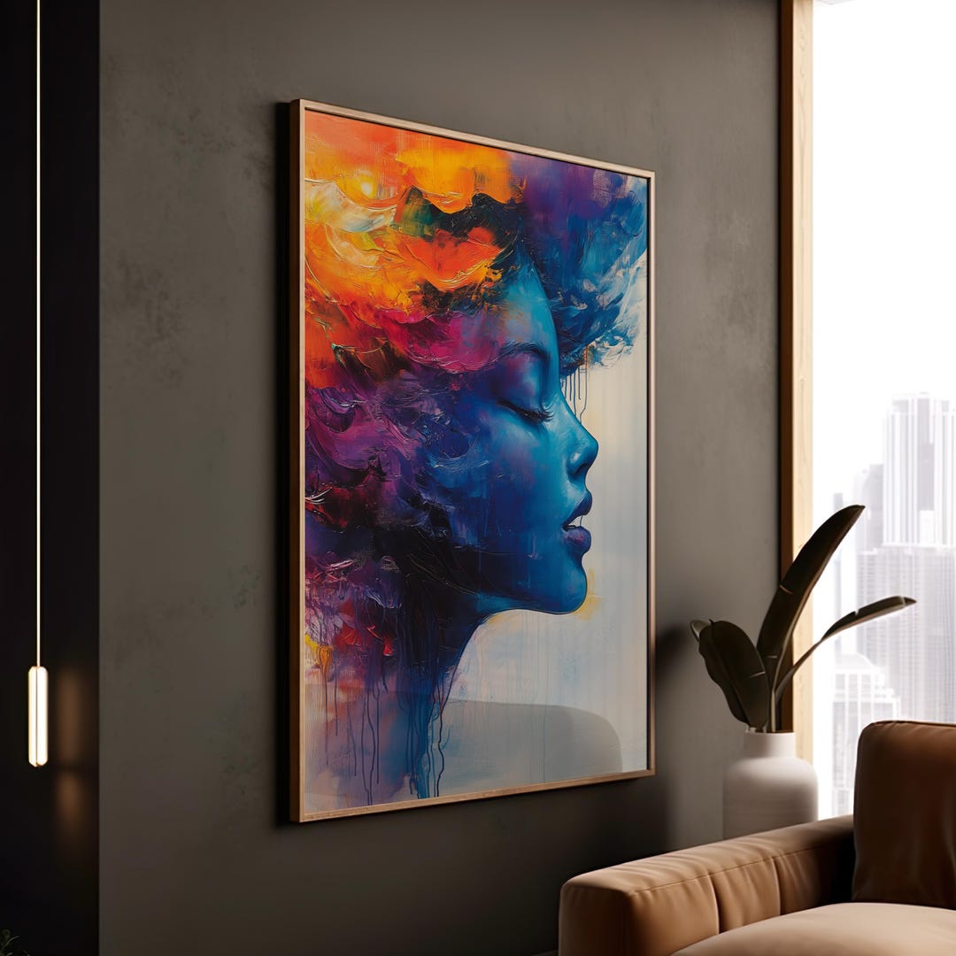 Abstract Blue Woman Art Print: Surreal Colorful Energy, Modern Canvas ...