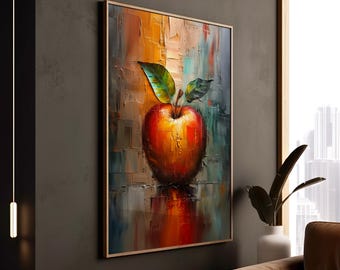 Colorful Apple Print Abstract Fruit Kitchen Wall Decor Dining Room Canvas Unframed Vibrant Artwork Food Lover USA Made Framed Art