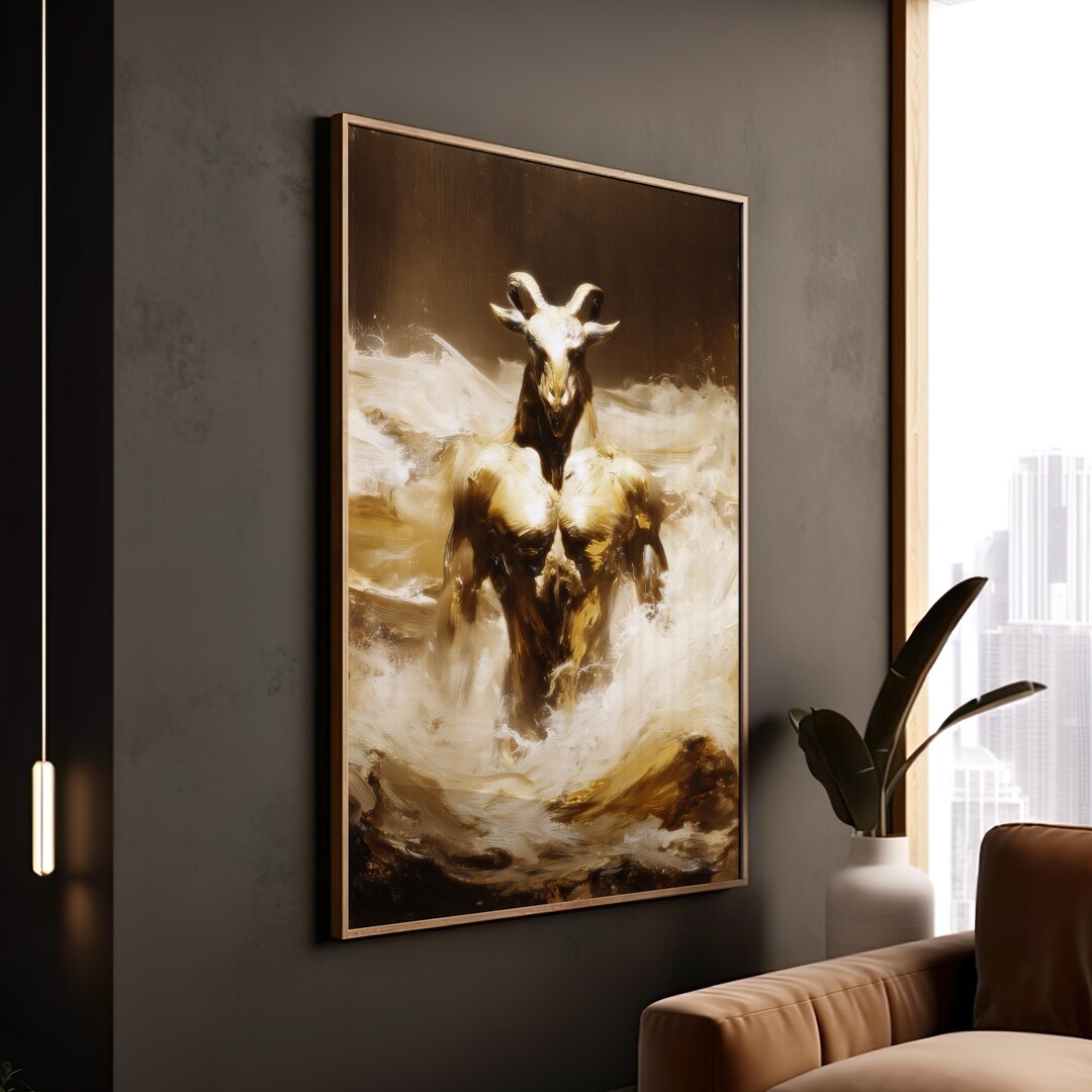Capricorn Sea Goat Rising From Waves, Luminous Mythic Zodiac Print for ...