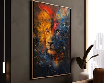 Abstrakter Löwe Sternzeichen Löwe Print: Bunte Astrologie Wandkunst