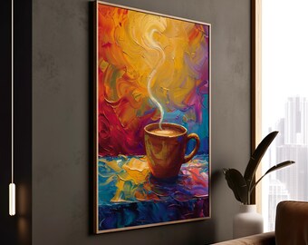 Vibrant Coffee Abstract Print Modern Kitchen Wall Decor Canvas Coffee Lover Culture Art Museum Quality Framed Art USA Made Gift