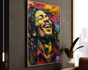 Impression portrait Marley : oeuvre d'art murale vibrante pour studio de musique Bob Reggae