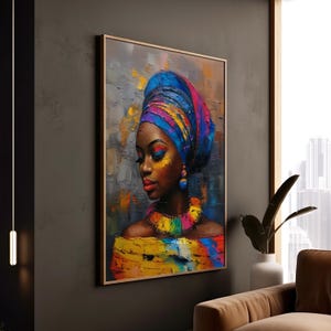 Colorful African Woman Art Abstract Wall Print Vibrant Home Decor Canvas Afrocentric Art Poster Ethnic Beauty Framed Art Style