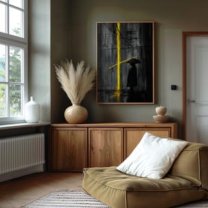 Stampa minimalista di pioggia urbana astratta su tela, arte di silhouette scura, decorazione artistica con cornice suggestiva immagine 7