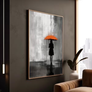 Orange Umbrella Print: Moody Urban Canvas Art for Modern Spaces