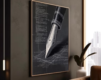 Fountain Pen Art Print, Technical Nib Drawing, Writer and Calligraphy Wall Decor