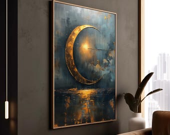 Mond-Wandbild, Goldene Nacht, abstraktes Himmelsmotiv, Schlafzimmer-Accessoire