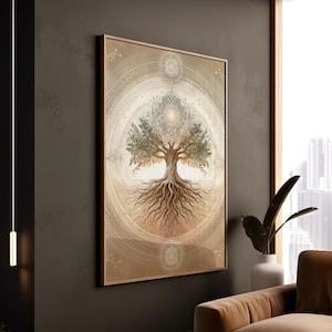 Spiritueller Baum des Lebens Print Abstrakt Heilige Geometrie Leinwand Achtsamkeit Meditation Wand Dekoration Museum Qualität gerahmt Kunst Geschenk