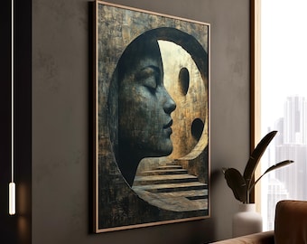 Surreal Woman Profile Print Abstract Modern Wall Decor Stairs Canvas Mystical Pathway Museum Quality Fantasy Dream Framed Art