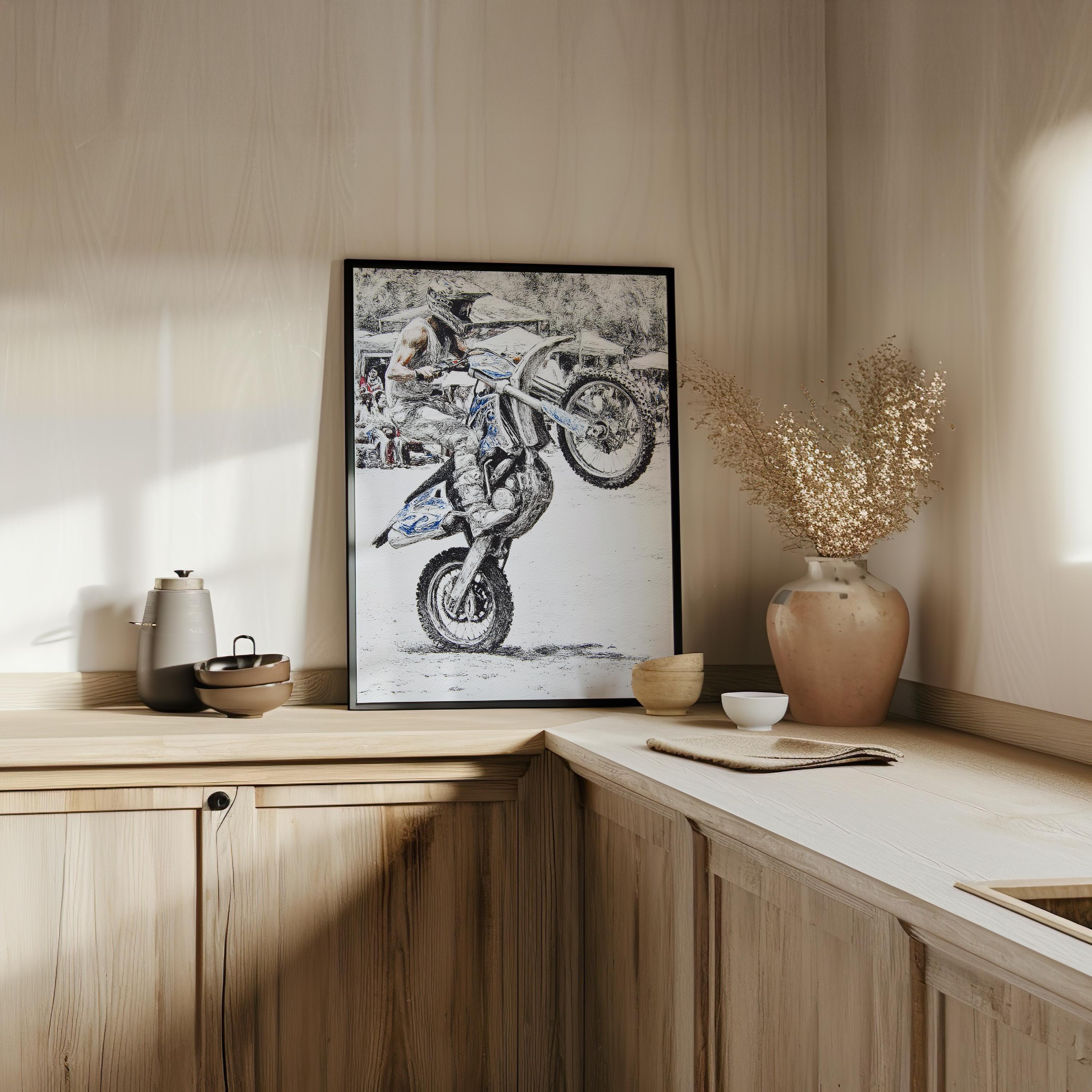 Motocross Art, Dynamic Sketch Poster | Sports Bedroom Decor