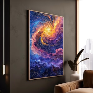 Spiralgalaxie, kosmischer Wirbel, Druck, buntes Weltall, lebendiges Universum, Dekor, Leinwand, lebendiges Museum, Qualität, gerahmtes Kunstgeschenk
