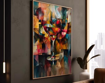 Mosaic Cocktail Print Colorful Cheers Bar Wall Decor Modern Drink Canvas Lovers Home Artwork Poster Alcohol Gift Framed Art Style