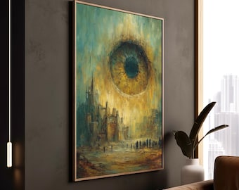 Orwellian Eye Over City Canvas Print, Dystopian Wall Art