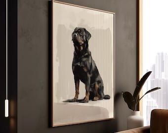 Stampa artistica di cane Rottweiler: ritratto di animale domestico moderno, elegante decorazione da parete