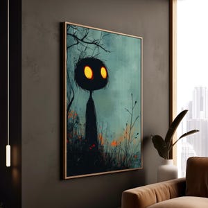a living room with a couch and a painting on the wall