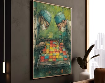 Abstracte giclée print van chirurgen: kunst voor een dokterspraktijk, cadeau voor een arts