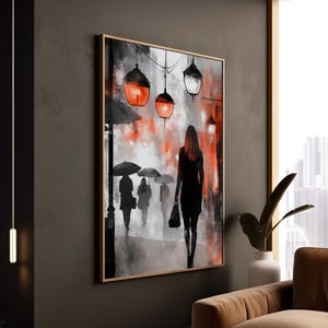 Rainy Night Street Scene Canvas Print: Urban Atmospheric Art