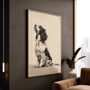 Spaniel Dog Art Print Modern Pet Lover Wall Decor Museum Quality Canvas Artwork Elegant Animal Portrait Framed Art Gift