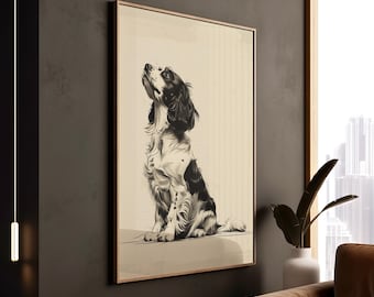 Spaniel Dog Art Print: Modern Pet Portrait, Framed Canvas Wall Decor