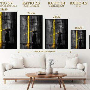 Stampa minimalista di pioggia urbana astratta su tela, arte di silhouette scura, decorazione artistica con cornice suggestiva immagine 6
