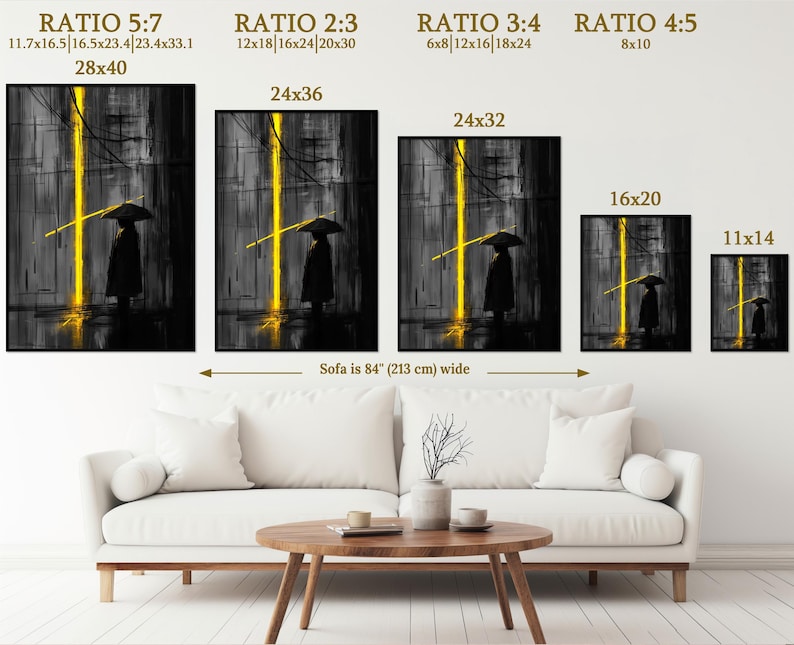 Stampa minimalista di pioggia urbana astratta su tela, arte di silhouette scura, decorazione artistica con cornice suggestiva immagine 6