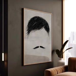 Stampa artistica minimalista con schizzi di capelli e baffi, poster arrotolati, tela, decorazione da parete con cornice, arte in bianco e nero, arredamento per casa e ufficio
