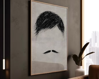 Minimalist Hair and Mustache Sketch Art Print, Rolled Posters, Canvas, Framed Wall Decor, Black and White Art, Home Office Decor