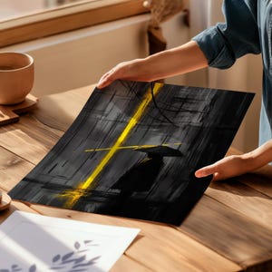 Stampa minimalista di pioggia urbana astratta su tela, arte di silhouette scura, decorazione artistica con cornice suggestiva immagine 2