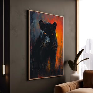 Black Panther Print Abstract Unique Animal Big Cat Wall Decor Canvas Museum Quality Modern Wildlife Cat Lover Framed Art Gift