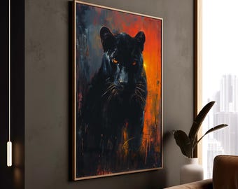 Black Panther Abstract Print: Modern Wildlife Cat Lover Wall Art