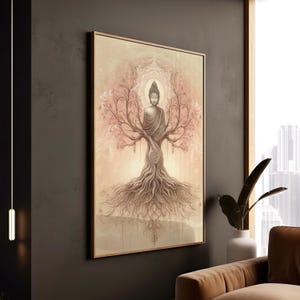 Buddha Tree of Life Print: Spiritual Meditation Art, Yoga Studio Decor