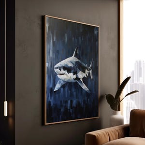 Colorful Mosaic Shark Print Abstract Ocean Beach Lover Wall Decor Canvas Modern Unframed Animal Marine Life Framed Art Gift