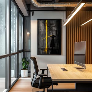 Stampa minimalista di pioggia urbana astratta su tela, arte di silhouette scura, decorazione artistica con cornice suggestiva immagine 9