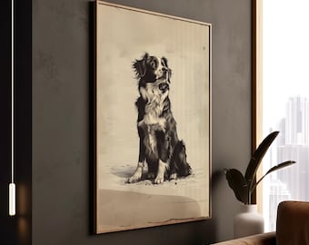 Border Collie Print, Minimalist Dog Portrait, Modern Wall Art, Pet Lover Decor