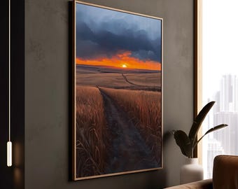 Golden Sunset Field Canvas Print: Tranquil Rustic Wall Art