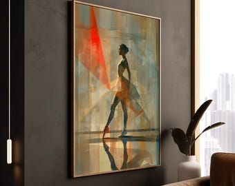 Abstract Ballet Art, Modern Geometric Poster - Minimalist Dance Studio Decor, Ballerina Figure