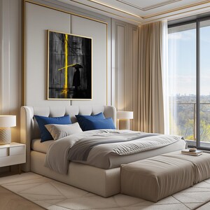 Stampa minimalista di pioggia urbana astratta su tela, arte di silhouette scura, decorazione artistica con cornice suggestiva immagine 3